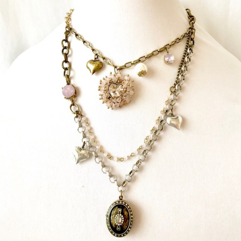 Betsey Johnson Beaded Heart Locket Charm Necklace